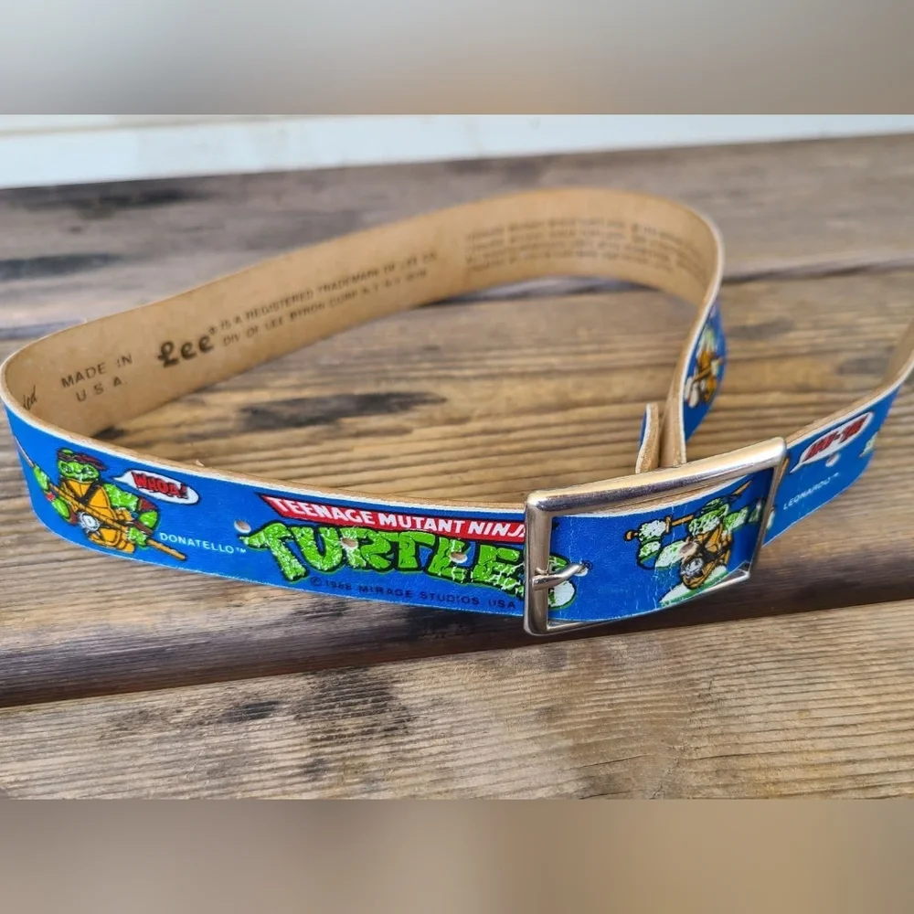 VINTAGE LEE / TEENAGE MUTANT NINJA TURTLE kids SZ 20-22 VGUC GREEN leather belt